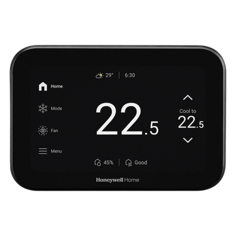 Termostato inteligente con pantalla táctil de 5 pulgadas, control de calidad de aire (IAQ), hasta 4H/2C bomba de calor, Wi-Fi, Bluetooth y Matter, color negro