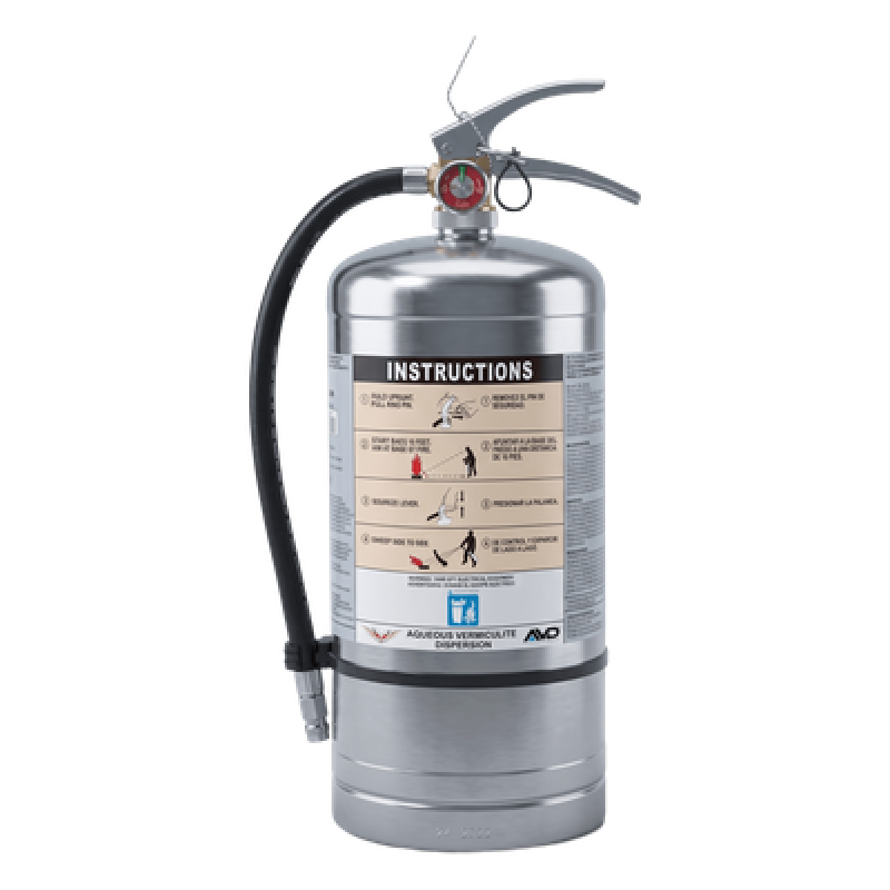 Extintor para Baterías de Iones de Litio / 6 Litros / Descarga 72 s / Alcance 3.6 m (11.8 ft) / Listado UL / Acero Inoxidable