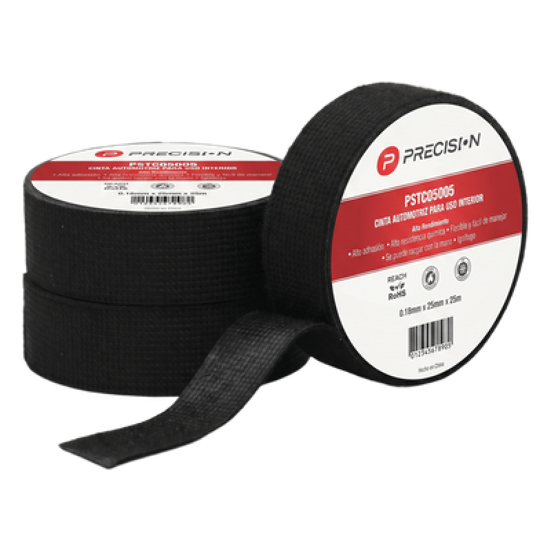 Cinta Automotriz de Fieltro PET / Espesor 0.28 mm / Ancho 19 mm / 18 m (59.1 ft) / Anti-Abrasión / Negro