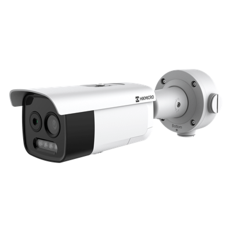 Cámara Bala IP Bi-Espectral / Térmica 256×192 / Óptica 5 MP / IA GUANLAN / Rango -20°C a 650°C / Precisión ±2°C / Detección de Fuego y Humo / Alarma Visual y Audible / Dual Light