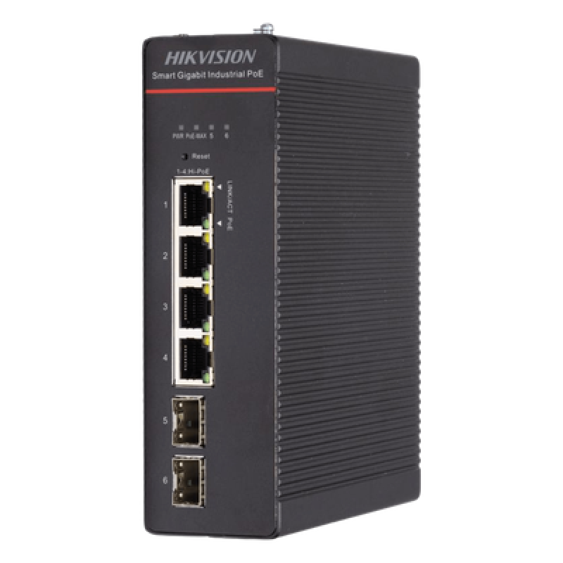 Switch Industrial / Administrable Gigabit / 4 Puertos Gigabit HiPoE (90 W) / 2 Puertos SFP / 300 W Total / 48 a 57 VCD / Ideal para Proyectos / 300 Metros de Distancia