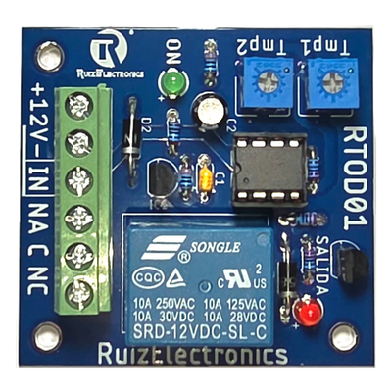 Tarjeta Temporizadora / Retardo 0-60 s / Duración 0-60 s / Alimentación 12VDC / Salida Relevador NA-NC-C / Indicadores LED