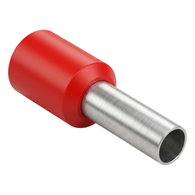 Conector Ferrule | 18AWG | 1.0 mm² | Conductor Latón Estañado | Aislamiento PVC Rojo | 25 Piezas por Bolsa
