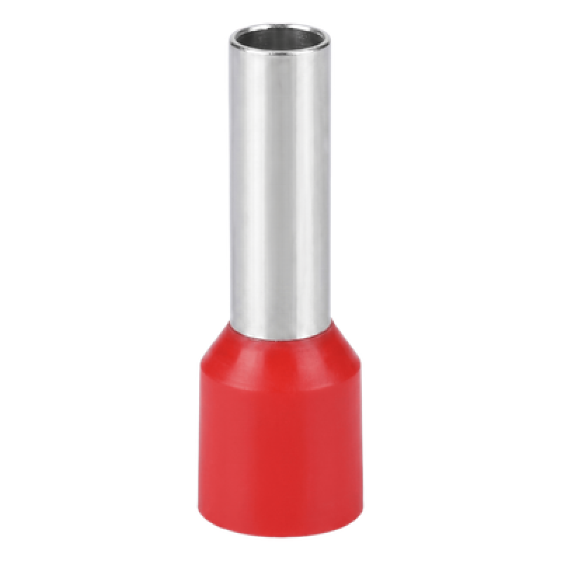Conector Ferrule | 6AWG | 10mm² | Conductor Latón Estañado | Aislamiento PVC Rojo | 25 Piezas por Bolsa