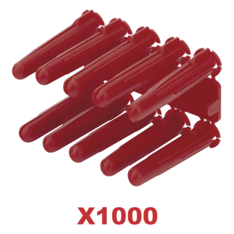 Taquete de 1/4 plástico paquete de 1000 piezas para fijar objetos con tornillo en muros y techos de concreto o superficies sólidas, compatible con tornillo TH10X de 10 x 1 1/2" (1103-14000)