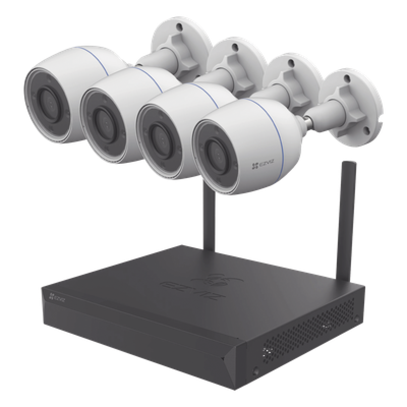 Kit de cámaras Wi-Fi / Incluye 1 NVR 4 canales / 4 Cámaras Bala 2 Megapixel / Para Uso en Exterior IP67 / Vision Nocturna a Color