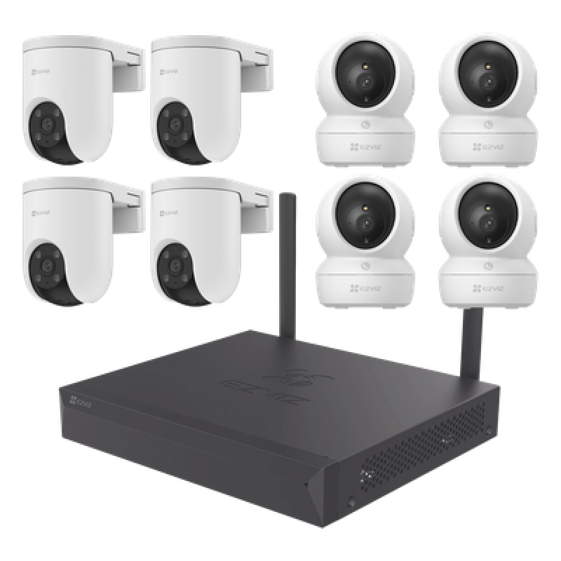 Kit de cámaras Wi-Fi / 3 Megapixel / Incluye 8 Cámaras (4 camaras Para Interior y 4 Cámaras Para Exterior) / 1 NVR WI-FI 8 Canales / Vision Nocturna a Color / Detección de Humanos