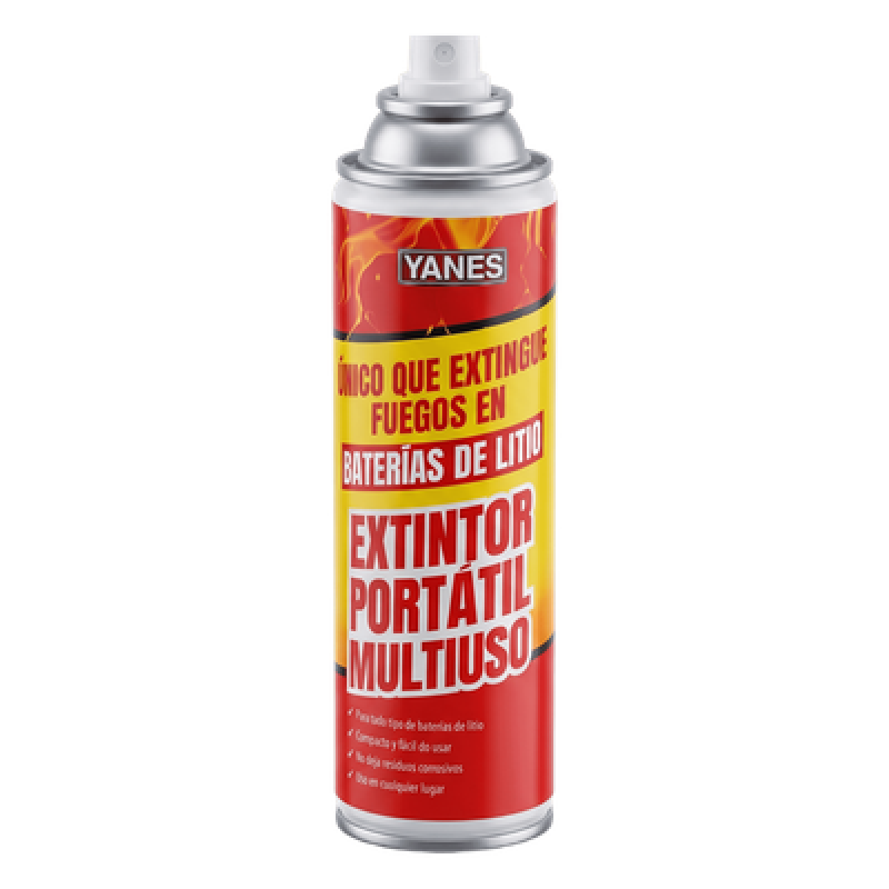 Extintor Portátil en Aerosol / Fuegos Clase A, K y Li / Fuego de baterías de iones de litio