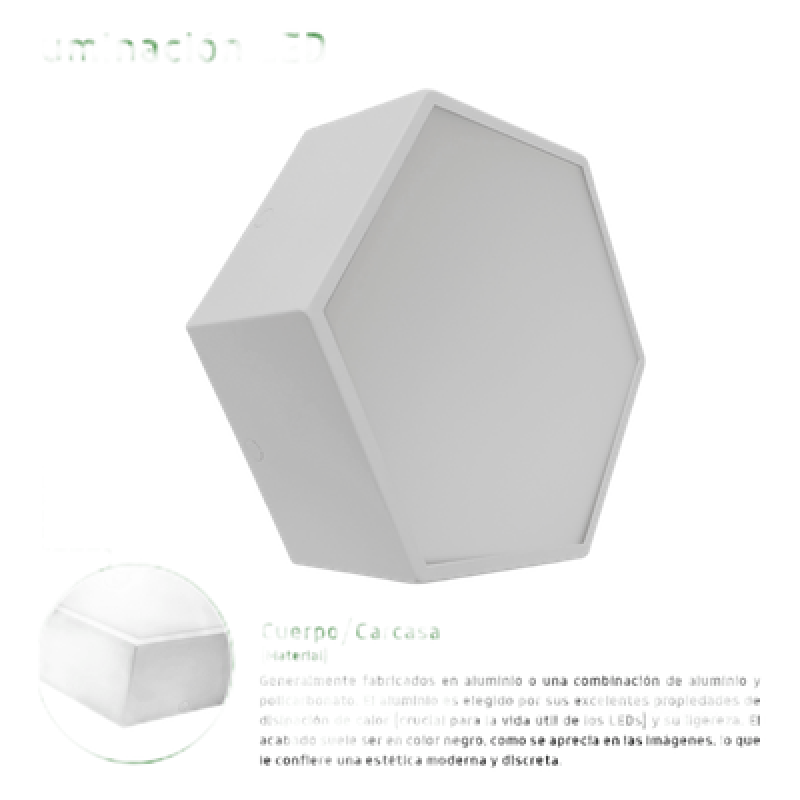 Lampara LED Poligonal de 18 W / 1 800 lm / 127-265V~50/60Hz / Acabado Blanco Mate / Angulo de Luz 140° / Dimensiones 230 x 100 mm (Largo y Alto) / Sobreponer /Luz Fría 6 500 K