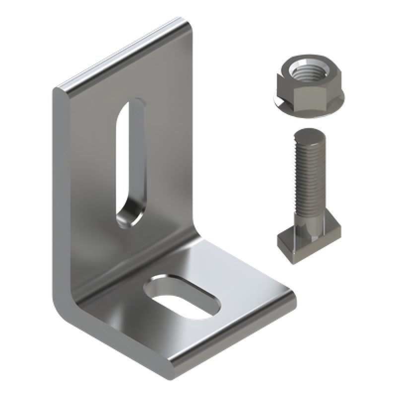 Herraje en L / L Foot / Fijación al Suelo / Aluminio Serie 6000 / Acero Inoxidable / Compatible con N Rail 4.72 / Techos Planos e Inclinados