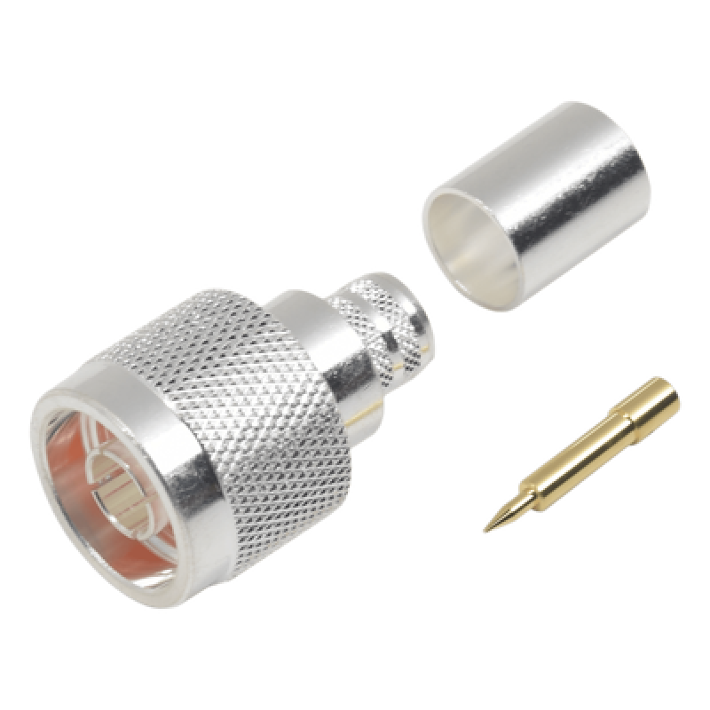 Conector N Macho / Anillo plegable / LMR-400, 9913, CNT-400, RG8/U-SYS, RFLASH-1113, 8214 / Cuerpo bronce plateado / Contacto oro