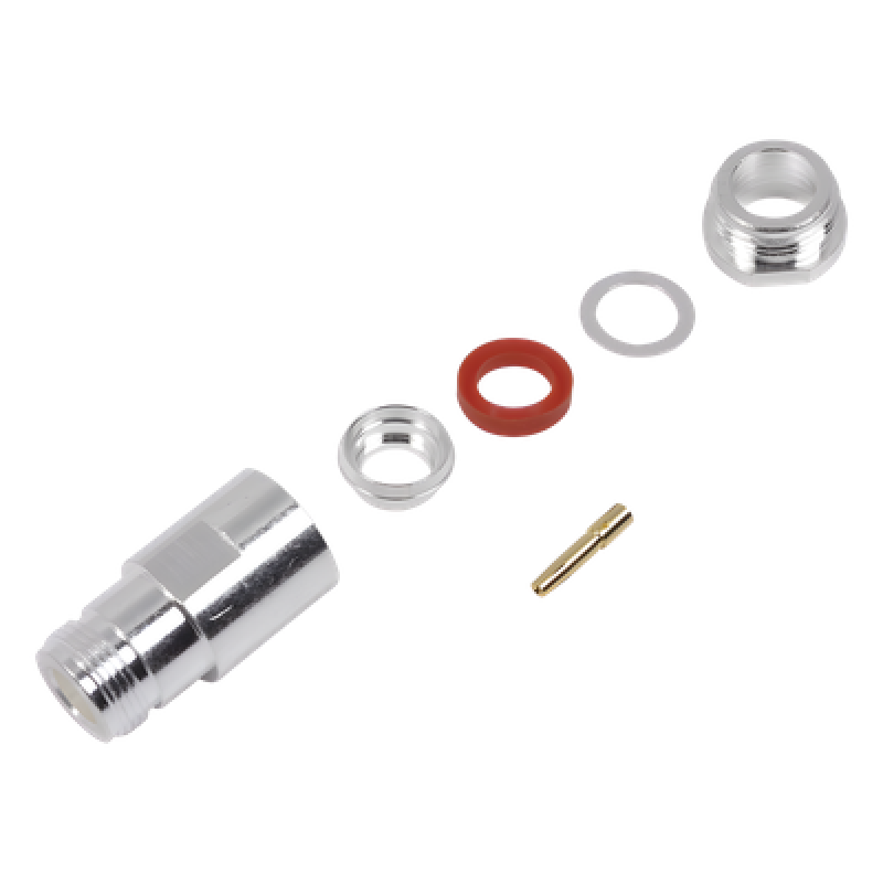 Conector N Hembra de Rosca para LMR-400, 9913, 7810A, 8214, CNT-400, RG8/U-SYS, R-FLASH-1113, Plata/ Oro/ Teflón.