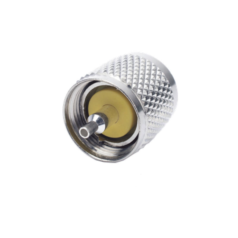 Conector UHF Macho (PL-259) de Anillo Plegable para Cable Coaxial RG-8/X, 9258, LMR-240, Níquel/ Plata/ Baquelita.