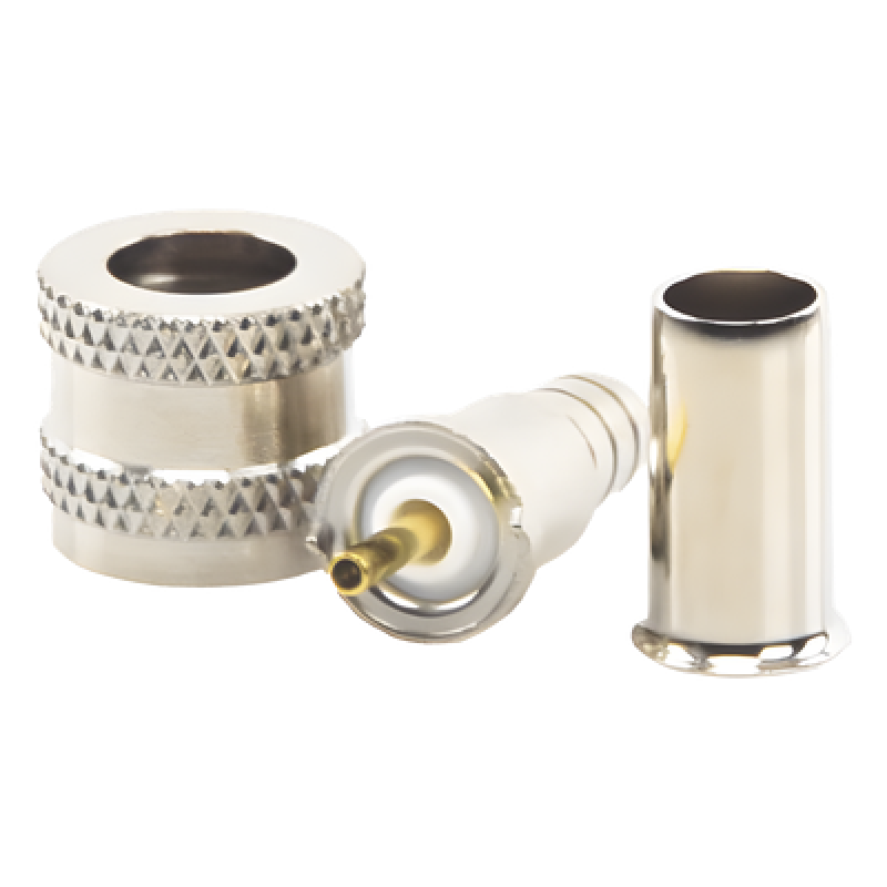 Conector Mini UHF Macho / 50 Ohm / Anillo Plegable / RG-58/U, RG-142/U / Níquel, Oro, Delrin