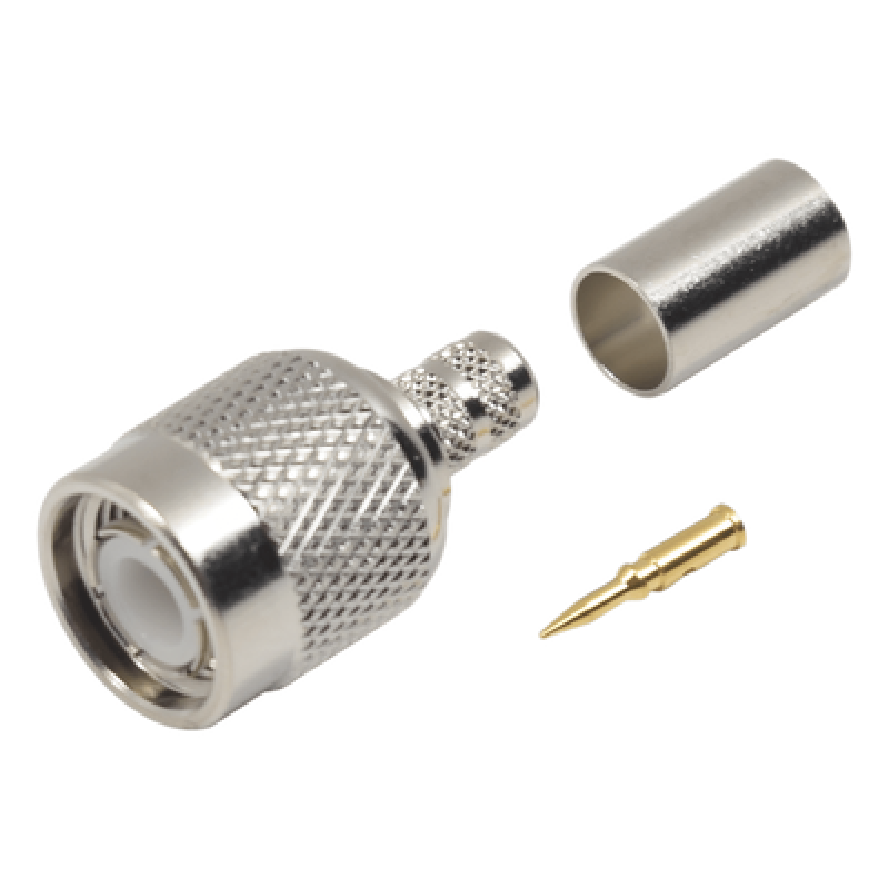 Conector TNC Macho de Anillo Plegable para Cables RG-58/U, LMR-195, Níquel/ Oro/ Delrin.