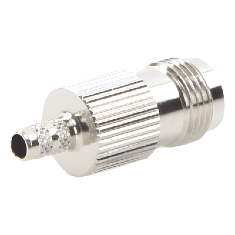Conector TNC Hembra de Anillo Plegable para Cables RG-58/U, RG-142/U, Niquel /Oro /Delrin.
