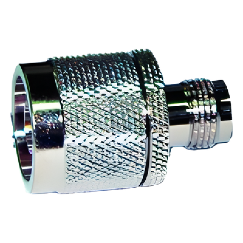 Adaptador RF en Línea / TNC Hembra a N Macho / Cuerpo Bronce Niquelado / Contacto Oro / Aislante Teflón
