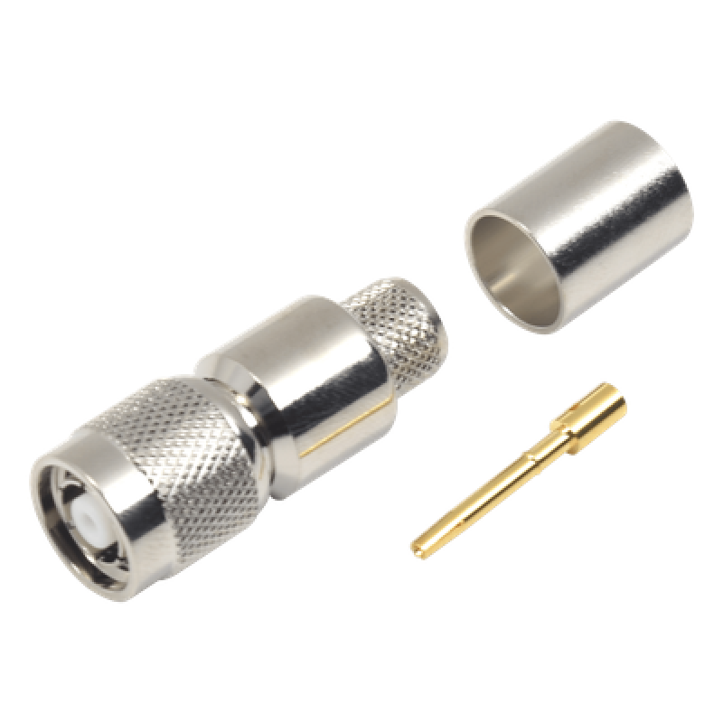 Conector TNC Macho Inverso, Anillo Plegable para ensamblar en cables RG-8/U, LMR-400, Niquel, Oro, Teflón