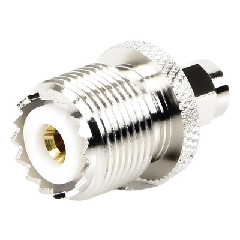 Adaptador en Línea, de Conector SMA Macho a UHF Hembra (SO-239), Níquel/ Oro/ Teflón.
