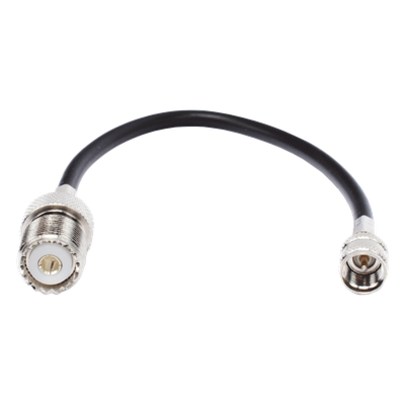Jumper Adaptador RF / Mini UHF Macho a UHF Hembra (SO-239) / Cable RG-58/U 20 cm / Bronce Niquelado / Contacto Oro y Plata / Aislante Delrin