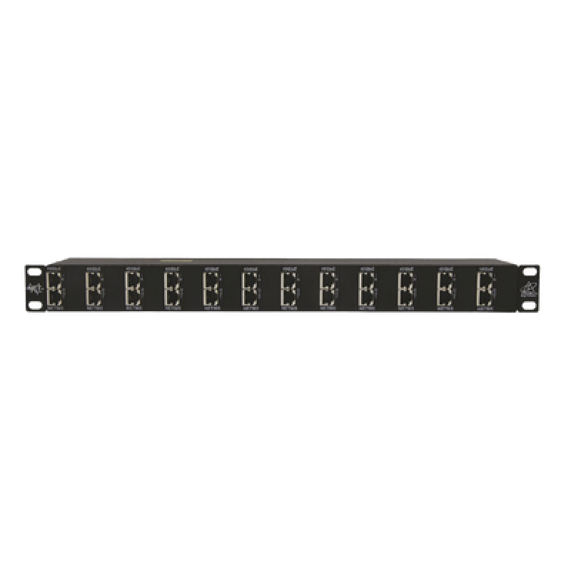 Protector Rack 12 Puertos / RJ45 / 10 GbE / PoE y PoE+ / CAT5e CAT6 CAT6A / 1U / 20 kA / 75V