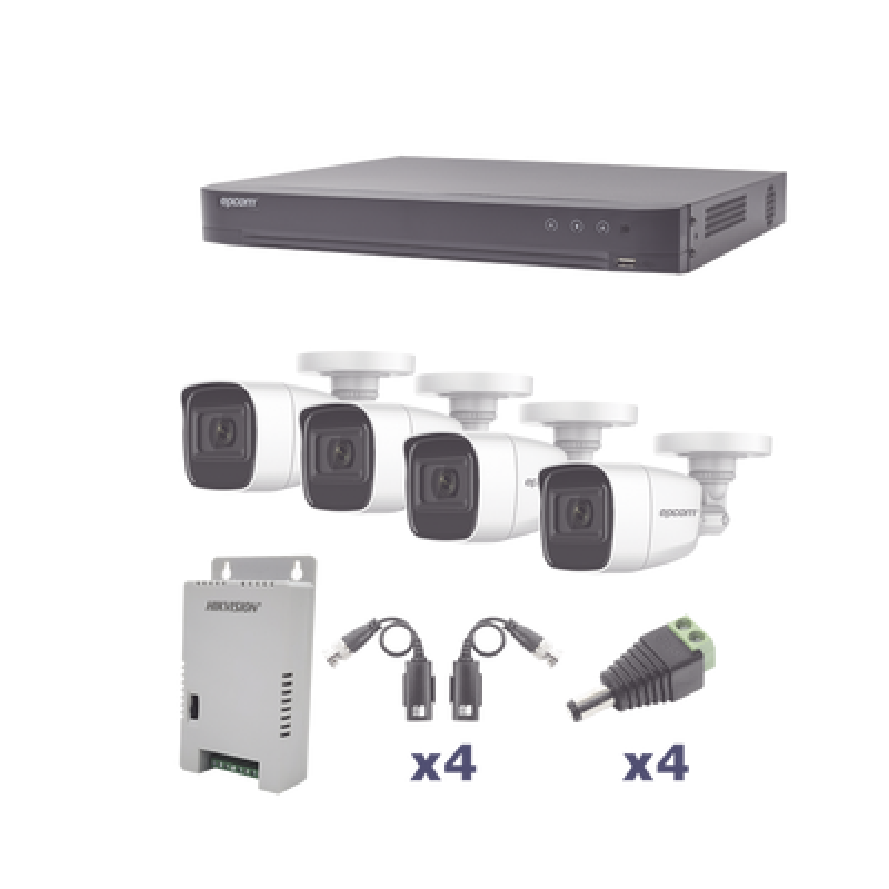 EPCOM PROFESSIONAL KEVTX8T4BW/A KIT TurboHD 1080p / DVR 4 Canales / 4 Cámaras Bala Policarbonato con Audio Integrado (exterior 2.8 mm) / Transceptores