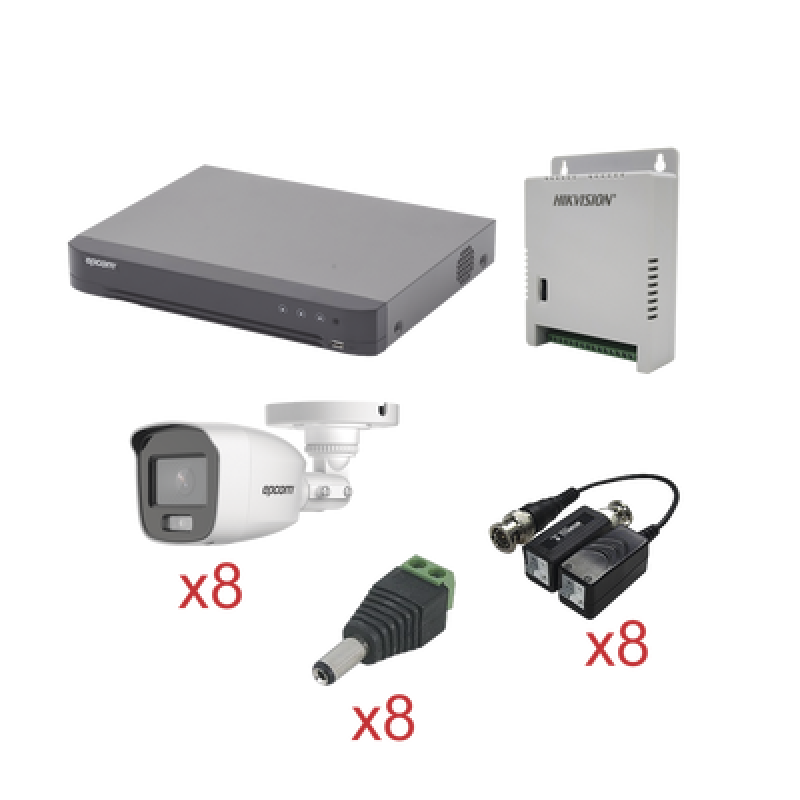 EPCOM KEVTX8T8BG/A KIT TurboHD con Audio 1080p / DVR 8 Canales / 8 Cámaras Bala (exterior 2.8 mm) / Transceptores / Conectores / Fuente de Poder / AUD