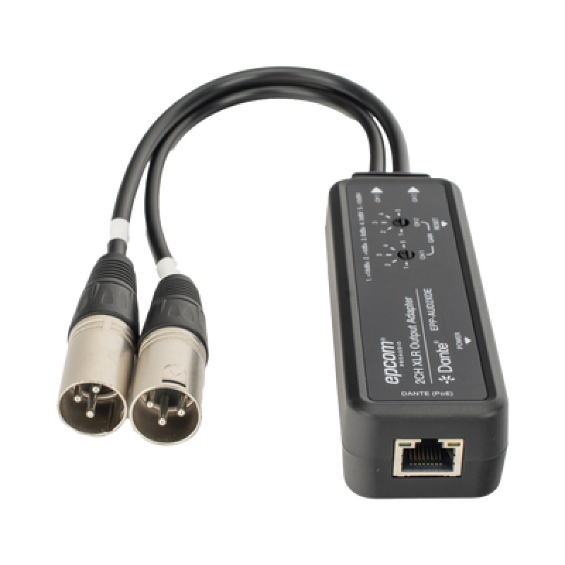 Extensor de Audio Dante® / 2 Canales XLR / Latencia Configurable 1-5ms / Transmisión 100 m (328 ft) / PoE / USB-C / HDMI 1.4