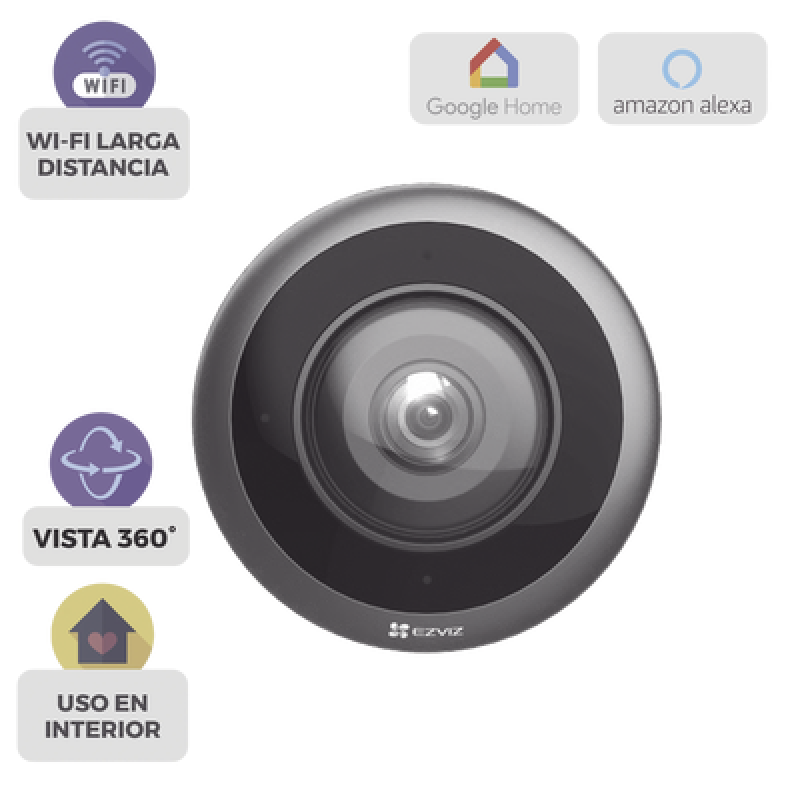 Cámara WiFi Panorámica Fisheye 360° / Resolución 3K+ / Visión Nocturna IR 10m / Detección IA Humana / Doble Banda 2.4-5GHz / Audio Bidireccional / Almacenamiento MicroSD 512GB / H.265