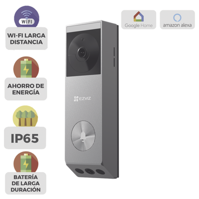 EZVIZ CS-EP3X Doorbell de Batería Recargable con Transformador de 5Vcc o Panel Solar (Incluye Panel) / 3 megapíxel / Doble Lente / Protección IP65 / A