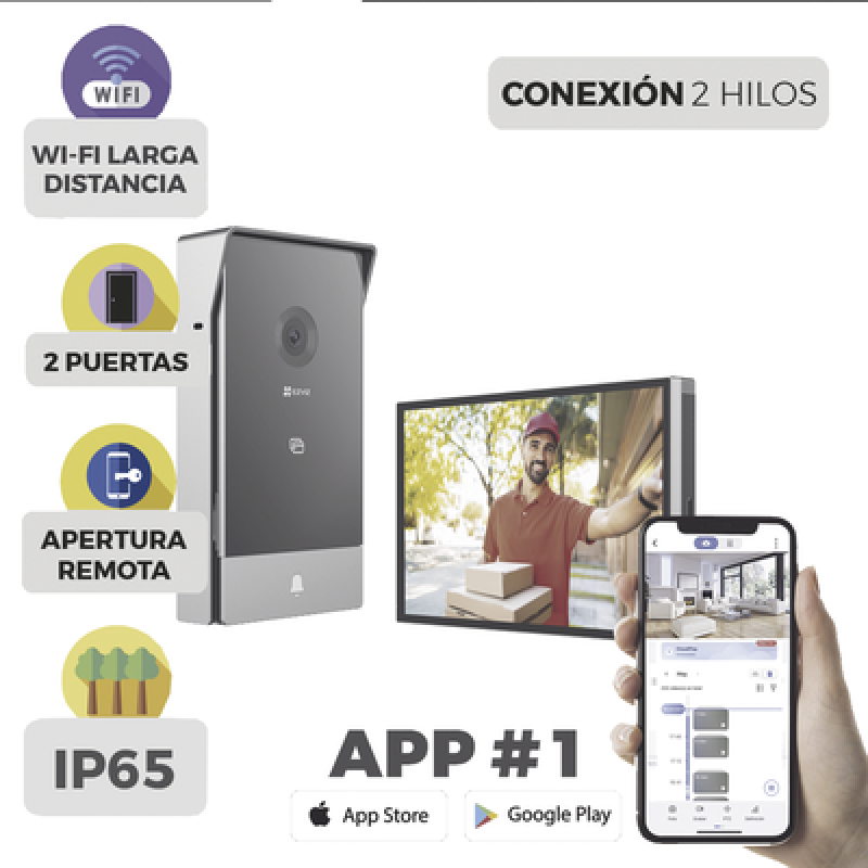 EZVIZ CS-HP7 Videoportero IP Conexión a 2 Hilos / Con Monitor Wi-Fi para Interior / Frente de Calle IP65 Uso En Exterior Debe Tener Protección / Cámar