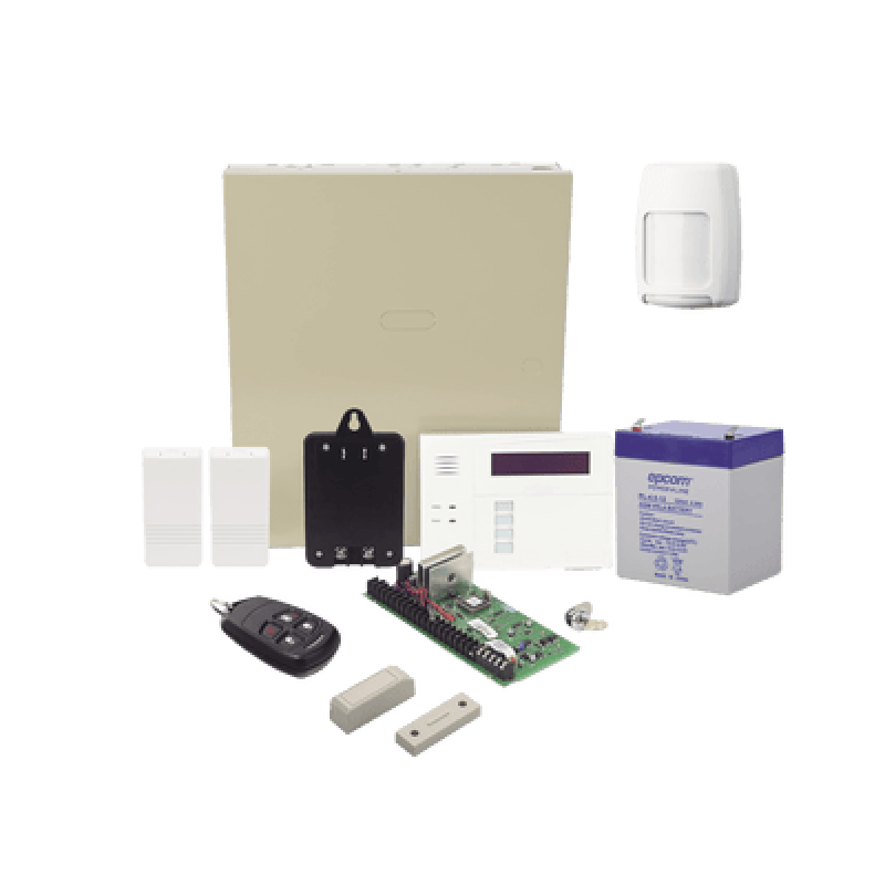 Kit Inalámbrico de panel VISTA48 con Teclado Alfanumérico 6160RF, Receptor para sensores Inalámbricos, Batería, Transformador, 2 Contactos Magnéticos 5816 con imán, 1 Sensor de Movimiento 5800PIR y un Control Remo