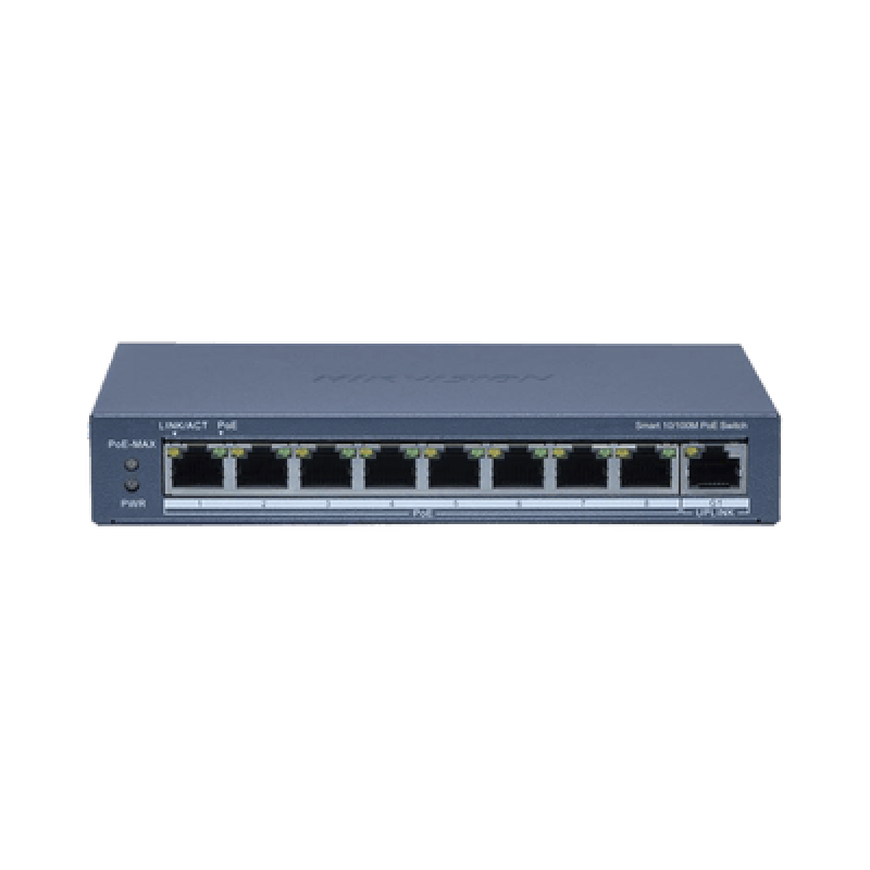 HIKVISION DS-3E1309P-EI/M Switch PoE+ / Monitoreable / 8 Puertos 10/100 Mbps PoE+ / 1 Puerto 1000 Mbps Uplink / Configuración Nube Hik-Partner Pro / M