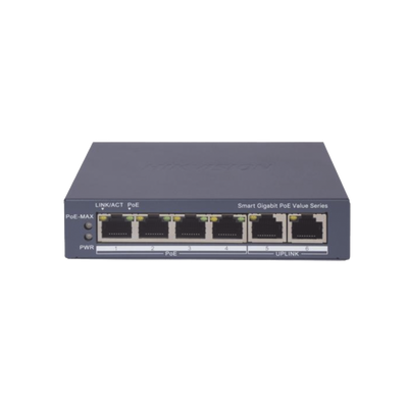 HIKVISION DS-3E1506P-EI/M Switch Gigabit PoE+ / Administrable / 4 Puertos 1000 Mbps PoE+ / 2 Puertos 1000 Mbps Uplink / Configuración Nube Hik-Partner