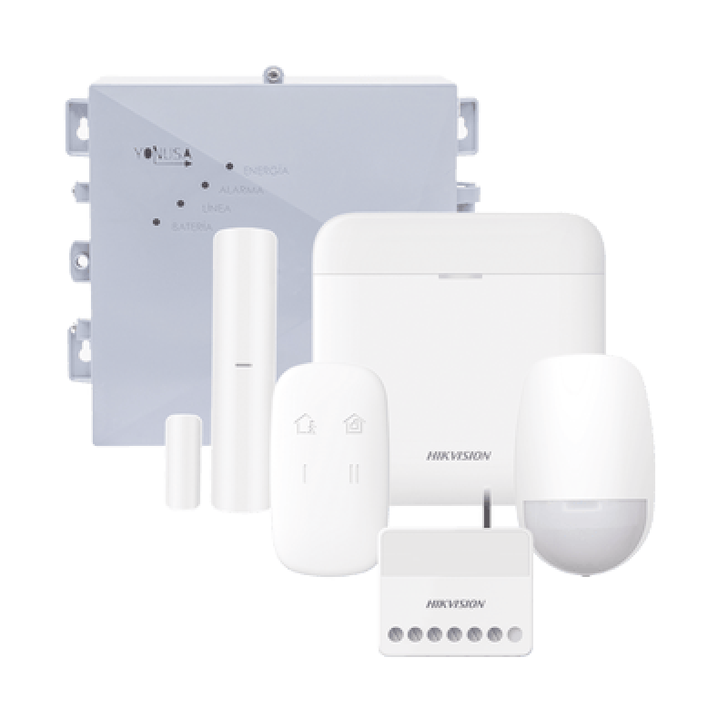 HIKVISION DS-PWA48K-SYSNGV2 (AX PRO + YONUSA) KIT de Alarma AX PRO / Incluye: 1 Hub con bateria de respaldo / 1 Energizador 2500Mts Lineales / 1 Relev