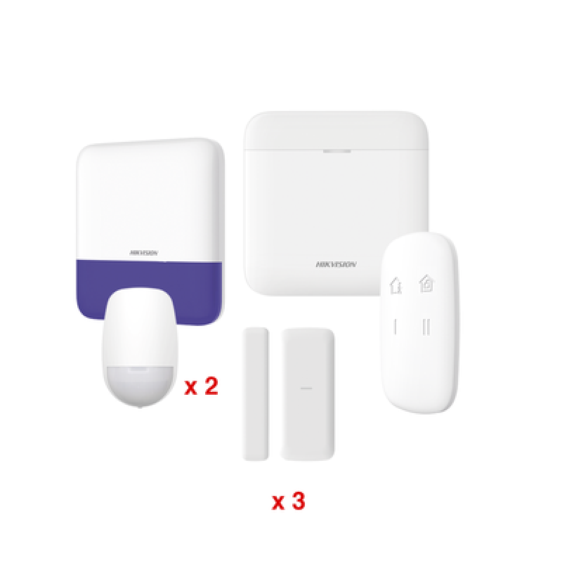 HIKVISION DS-PWA48-KV2 (AX PRO) KIT de Alarma AX PRO / Incluye: 1 Hub con batería de respaldo / 2 Sensores PIR / 3 Contactos Magnéticos mini / 1 Contr