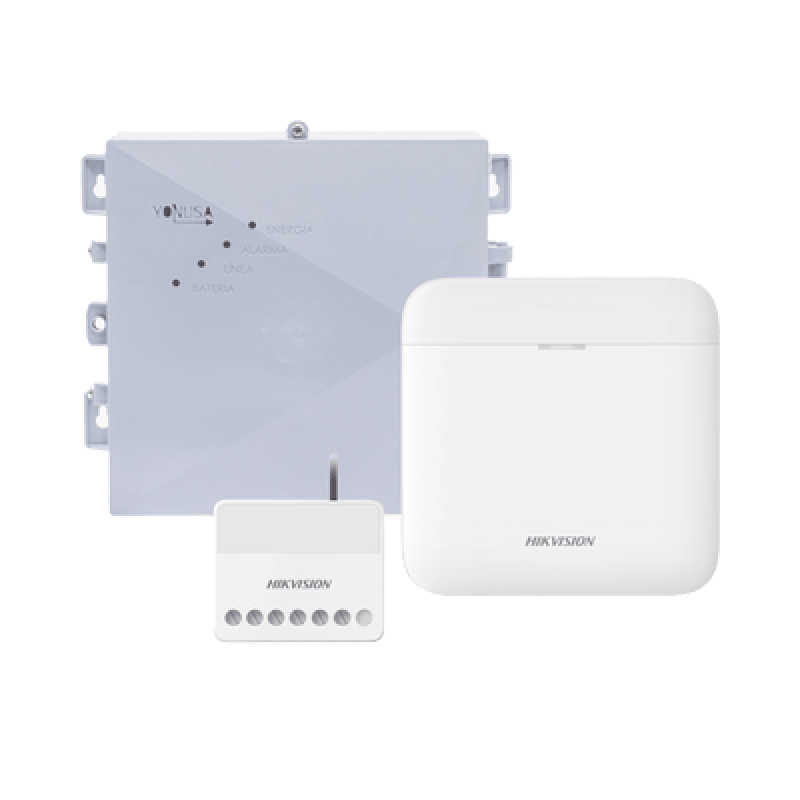 HIKVISION DS-PWA48-SYSNG (AX PRO + YONUSA) KIT de Alarma AX PRO / Incluye: 1 Hub con bateria de respaldo / 1 Energizador 2500Mts Lineales / 1 Relevado