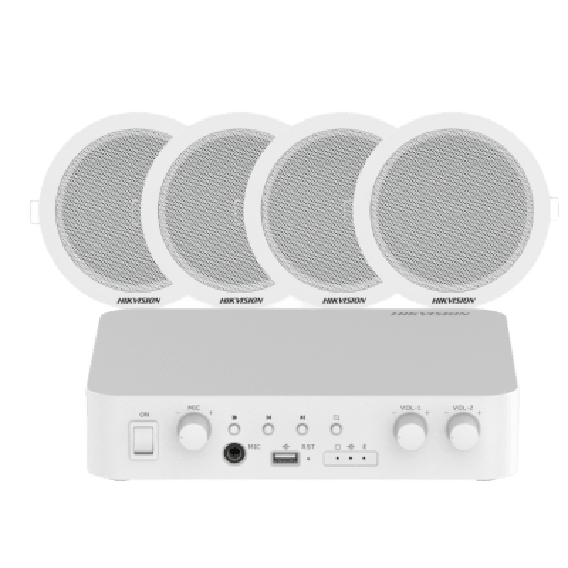 Kit de amplificador compatible con Spotify | bluetooth | 4 altavoces para plafón | sistema 100v | 2 canales con control de volumen independiente | música ambiental