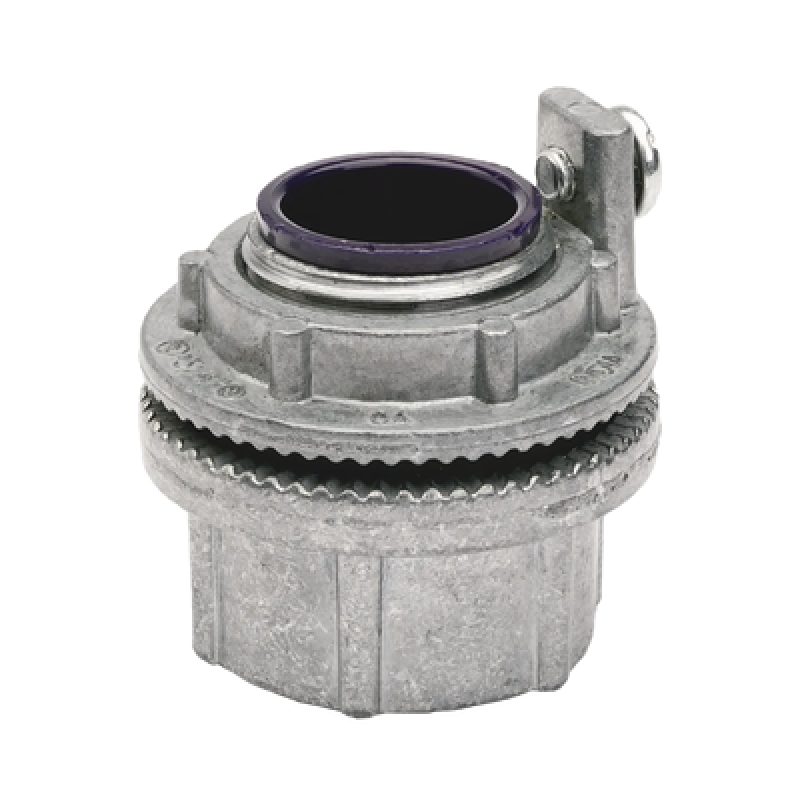 Conector Myers de Aluminio de 1 1/4" con tornillo de puesta a tierra, disponible para Áreas Peligrosas Clase 1 División 2 de acuerdo con NEC 501.10.