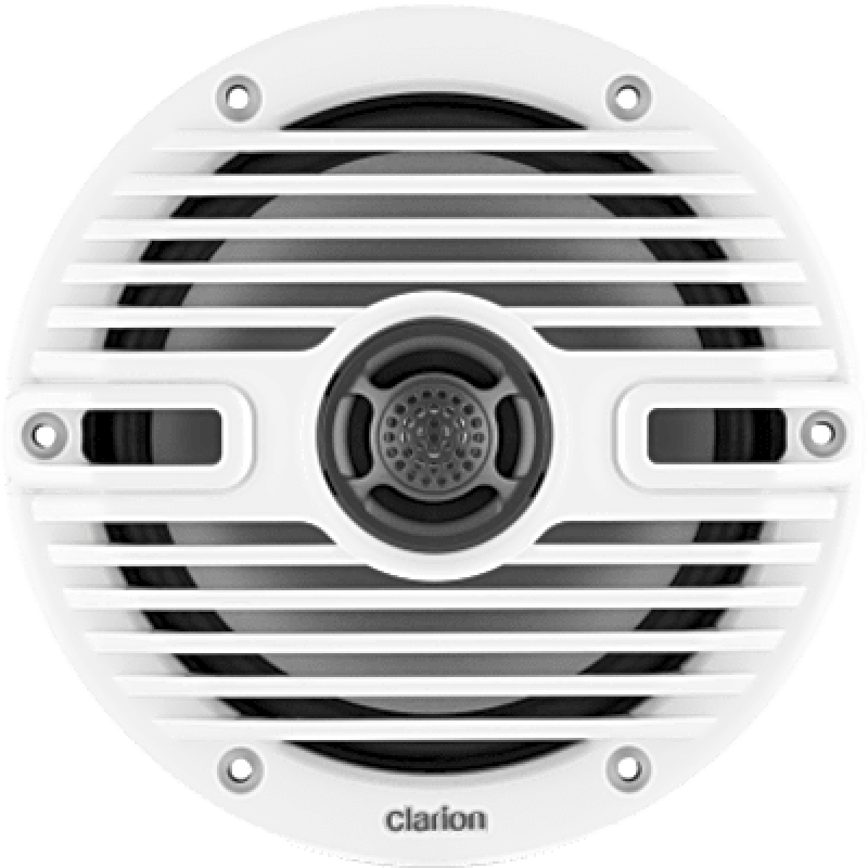 Altavoces náuticos Clarion® CMS 6.5" / 30 W RMS / 4 Ohmios / 87 dB / 55 Hz-20 KHz / RGB LED / Blanco y Negro Clásico
