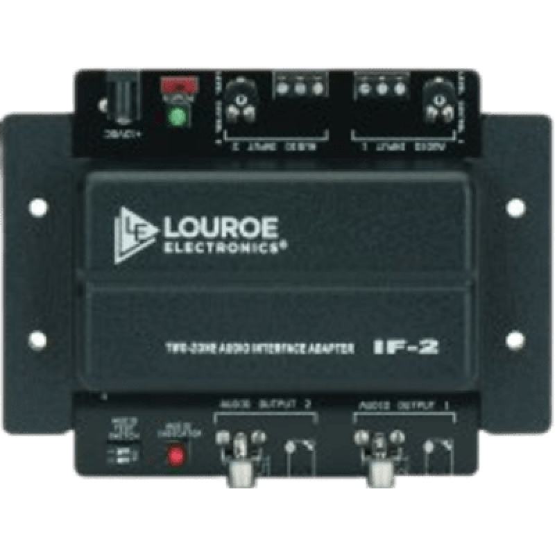 Adaptador de Interfaz de Audio de Dos Zonas / Compatible con Micrófonos Louroe / Salidas RCA y 3.5 mm / Gain Adjust por Canal / 12 VDC