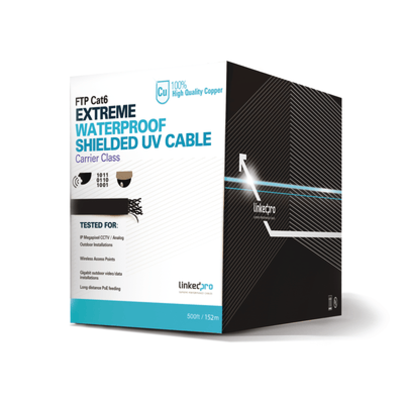 LINKEDPRO BY EPCOM PRO-CAT-6-EXT/500 Bobina de 152.5 Metros (500 Pies) Cat6+ Calibre 23 Exterior Blindado Tipo FTP Para Climas Extremos, UL Para Aplic
