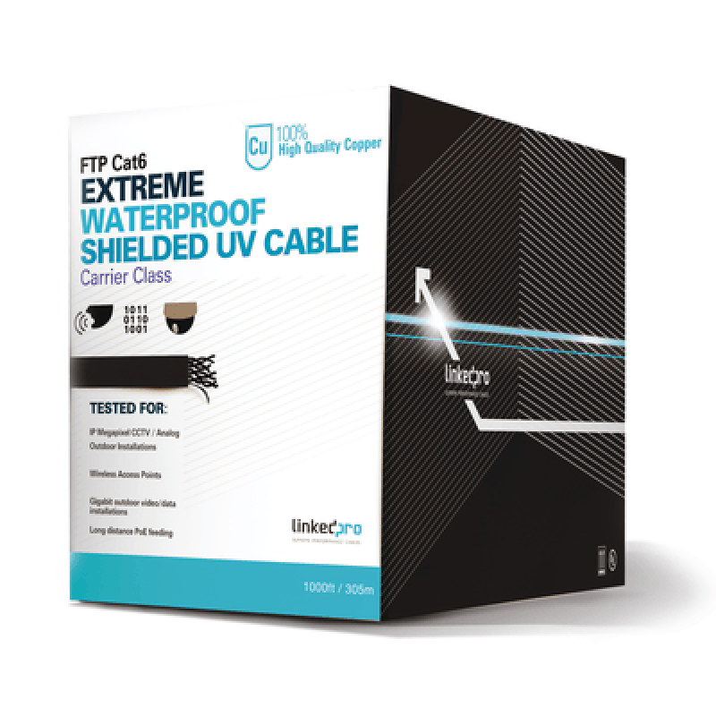 LINKEDPRO BY EPCOM PRO-CAT-6-EXT Bobina de Cable de 305 Metros (1000 Pies) Cat6+ Calibre 23 Exterior Blindado Tipo FTP para Climas Extremos, UL, Color