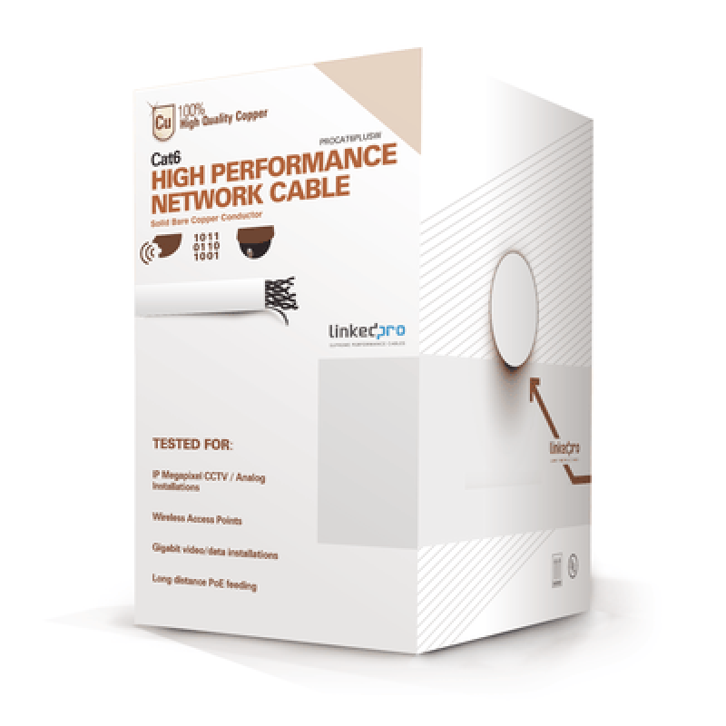 LINKEDPRO BY EPCOM PRO-CAT-6-PLUSW Bobina de Cable de 305 Metros (1000 Pies) de Cable Cat6 de Alto Desempeño, Super Flexible, UL, Cobre, Color Blanco,