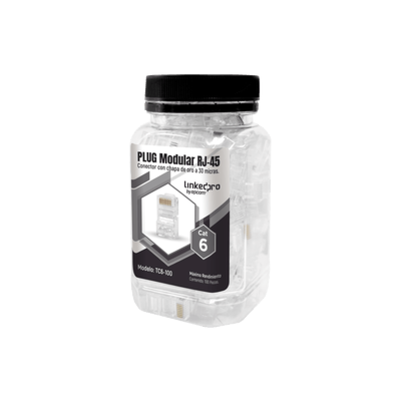 LINKEDPRO BY EPCOM TC6-100 Bote con 100 Piezas de Plug Modular RJ45 Cat6 sin Blindaje, Chapado de Oro a 30 Micras para Durabilidad Extrema