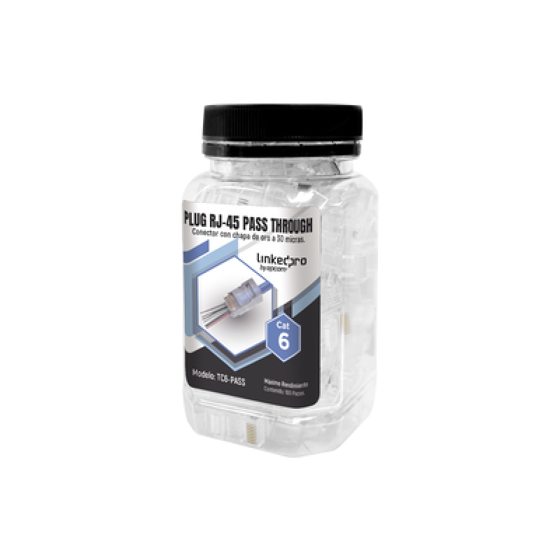LINKEDPRO BY EPCOM TC6-PASS Bote con 100 Plugs Pass Through RJ45 Cat6 sin Blindaje, Chapado de Oro a 30 Micras para Durabilidad Extrema