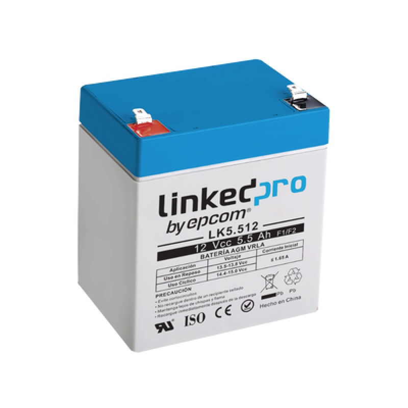 LINKEDPRO BY EPCOM LK5.512 Batería de respaldo 12 V | 5.5 Ah | AGM | Especial para Seguridad Electrónica | UPS | Sistemas de Emergencia | Vida útil 5