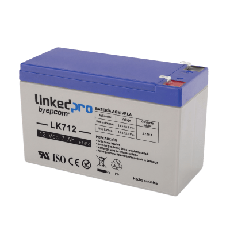 LINKEDPRO BY EPCOM LK712 Batería de respaldo 12 V | 7 Ah | AGM | Especial para Seguridad Electrónica | UPS | Sistemas de Emergencia | Vida útil 5 años