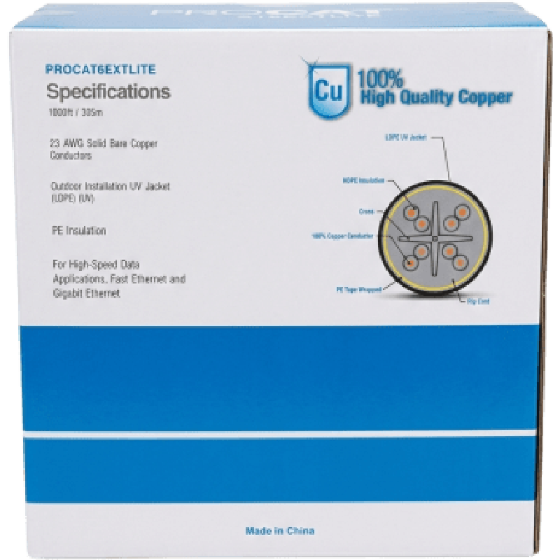 LINKEDPRO BY EPCOM PRO-CAT-6-EXT-LITE Bobina de Cable 305 Metros (1000 Pies) Cat6+ Calibre 23, Climas Extremos, Color Negro, Sin Blindar, para Intempe