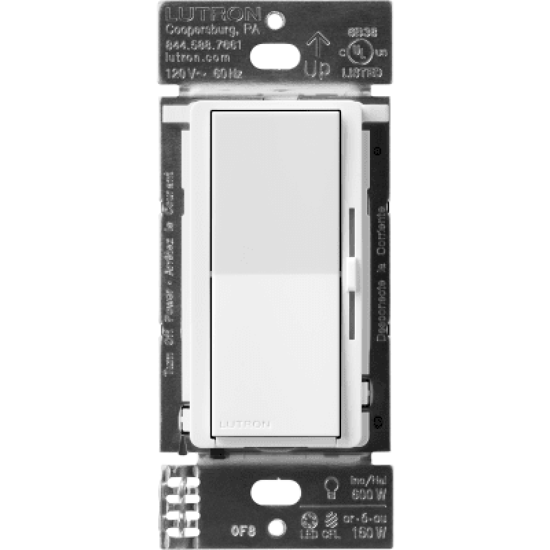 Atenuador de pared inteligente Diva con control deslizante, 120 V sin cable neutro, 150 W LED y CFL o 600 W incandescente y halógeno, sistema Caseta Wireless, color blanco